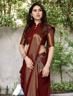 NG CREATION Self Design Bollywood Chiffon Saree(Red)
