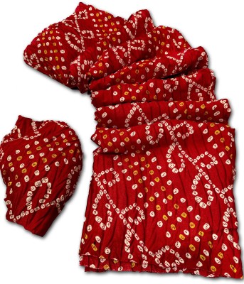 radhe creation Printed Bandhani Silk Blend, Art Silk Saree(Red)