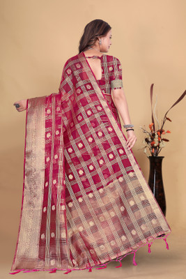 Aarunika SKT Solid/Plain Bollywood Organza Saree(Pink, Beige)