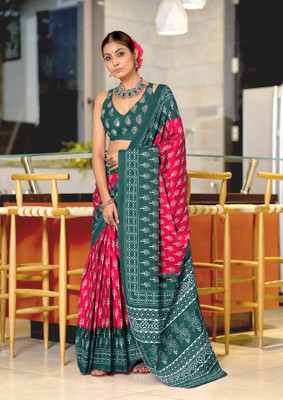 MODERRY Printed, Blocked Printed Daily Wear Pure Cotton, Mulmul Saree(Magenta)