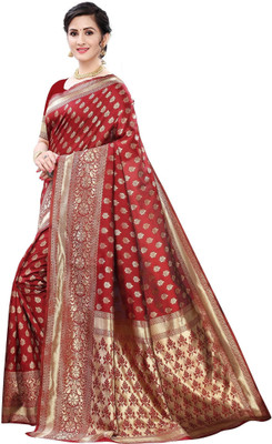 SWAMI STUDIO Embroidered Handloom Art Silk Saree(Maroon)