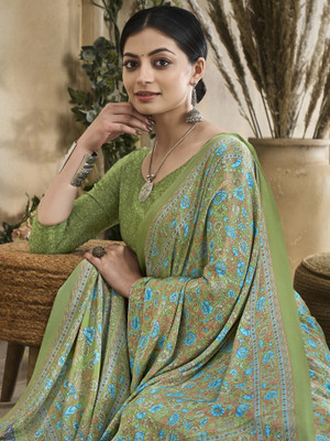 Divastri Printed Daily Wear Crepe Saree(Light Green)