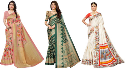 ANIRAV Printed Kanjivaram Art Silk Saree(Pack of 3, Multicolor)