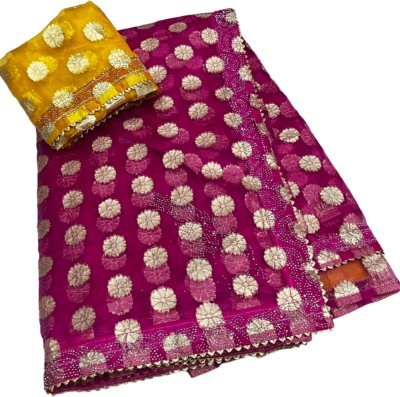 MSC TRENDLINE SAREES Woven, Floral Print, Self Design Bollywood Organza, Silk Blend Saree(Pink)