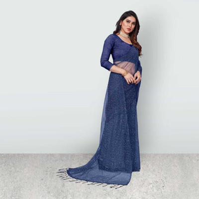 BHAGWATI ART Self Design Bollywood Net Saree(Blue)
