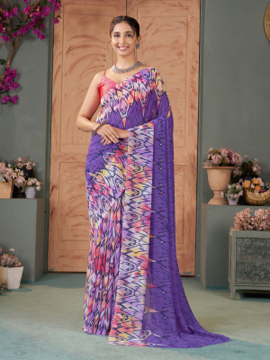 GARDEN VARELI Printed Bollywood Georgette Saree(Purple)