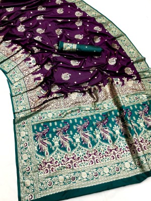 Tasrika Woven Banarasi Silk Blend Saree(Purple)