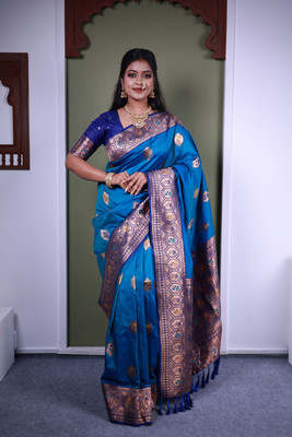 Spetila Woven Banarasi Jacquard, Pure Silk Saree(Light Blue)