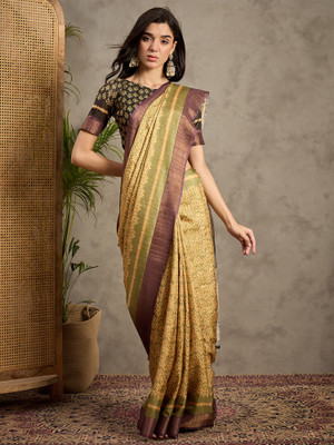 ANOUK Printed Banarasi Silk Blend Saree(Light Green)