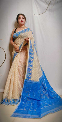 Sudipa Self Design, Woven Jamdani Cotton Silk Saree(Cream)