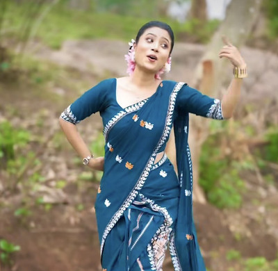 GRUJHA Self Design Mekhela Chador Polyester Saree(Dark Green)