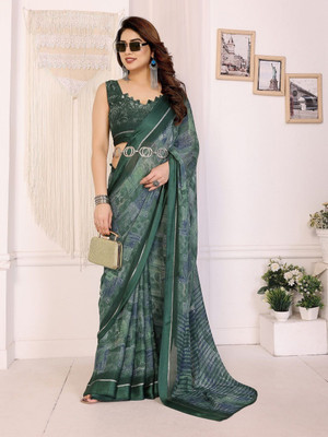 RAJESHWAR FASHION Floral Print, Printed Daily Wear Chiffon Saree(Dark Green)