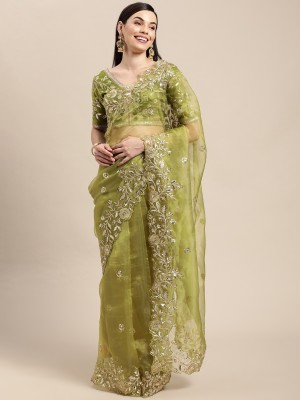 KOMAL NX Embroidered Bollywood Organza Saree(Green)