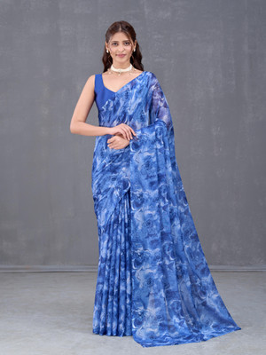GARDEN VARELI Floral Print Bollywood Chiffon Saree(Blue)