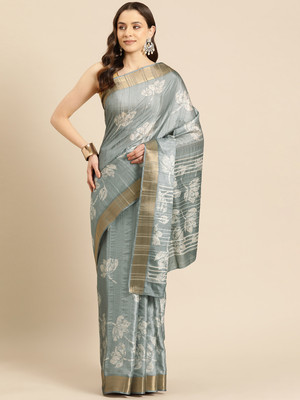 SILK ZONE Digital Print Daily Wear Silk Blend Saree(Grey)