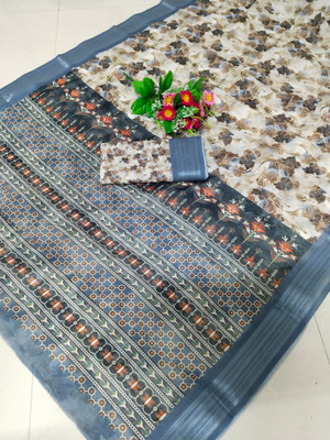 PRTRENDZ Printed Bollywood Pure Cotton, Cotton Linen Saree(Multicolor)