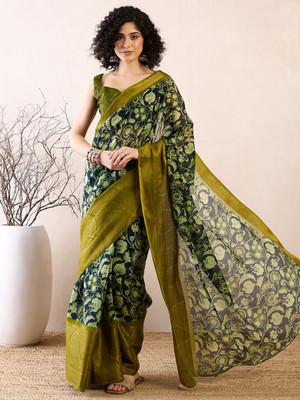 Divastri Printed Chinnalapattu Cotton Blend Saree(Blue)