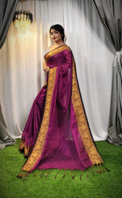 UR Affection Embroidered Handloom Pure Cotton Saree(Maroon)