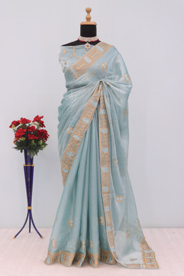 KHRITI FAB Embroidered Bollywood Jimmy choo Saree(Light Blue)