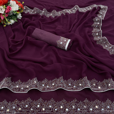 VEERAIVA Embellished Bollywood Georgette Saree(Purple)