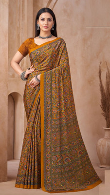 REBOOT FASHIONS Floral Print Bollywood Crepe Saree(Mustard)