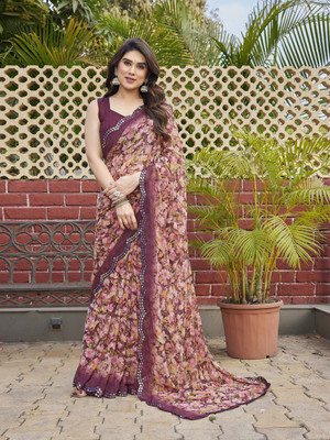 Moda Rapido Floral Print Bollywood Georgette Saree(Purple)