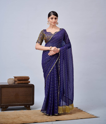 DIVYASHAKTI FASHION Embellished Bhagalpuri Chiffon Saree(Dark Blue)