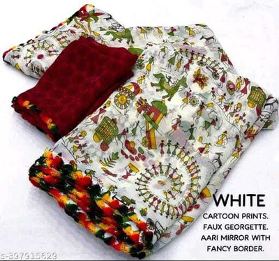 DG's Attire Printed Kalamkari Georgette Saree(White)