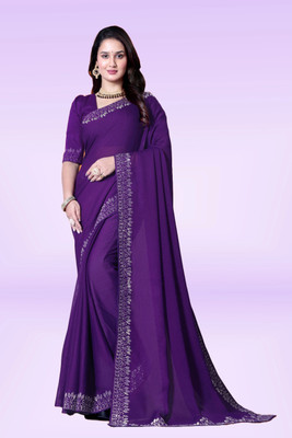 Lajamani Fashion Self Design, Solid/Plain Bollywood Georgette Saree(Blue)
