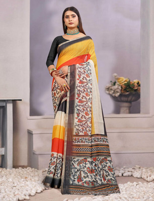 ASHTA Printed Kanjivaram Pure Cotton, Cotton Linen Saree(Multicolor)