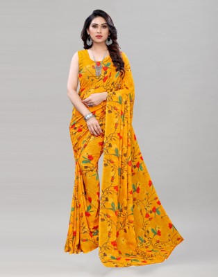 Divastri Floral Print Daily Wear Georgette Saree(Yellow)