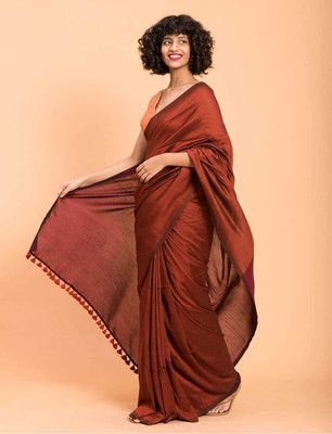Binay textile Color Block Handloom Cotton Silk Saree(Multicolor)