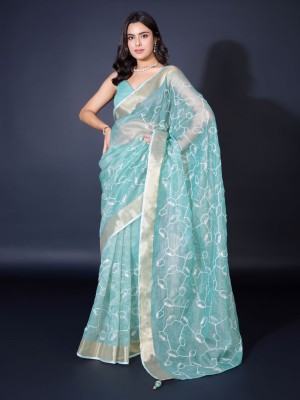 Meena Bazaar Embellished Bollywood Art Silk Saree(Light Blue)