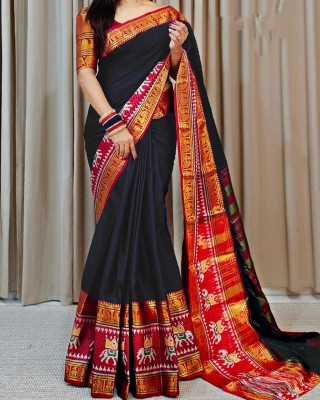 SuperLaxmi Woven, Temple Border Narayanpet Cotton Silk Saree(Black)