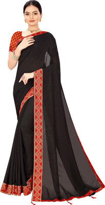 Dharmik Fashion Studio Solid/Plain Bollywood Georgette Saree(Black)