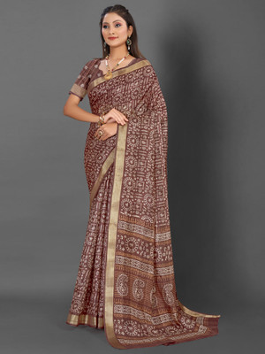 Tasrika Printed Bollywood Silk Blend Saree(Brown)