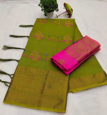 AARAANA Woven Kanjivaram Pure Silk, Cotton Silk Saree(Green)