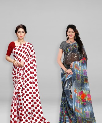 kashvi sarees Printed, Polka Print Daily Wear Georgette Saree(Pack of 2, White, Grey)