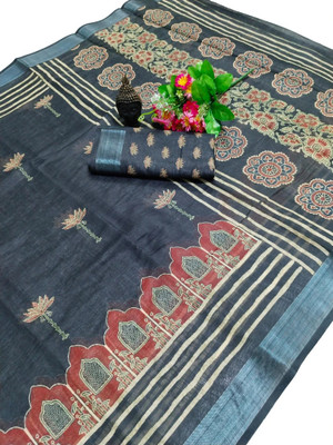 HouseOfCommon Woven Kanjivaram Pure Cotton, Cotton Linen Saree(Black)
