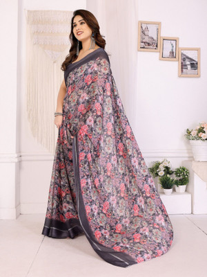 RAJESHWAR FASHION Floral Print, Printed Daily Wear Chiffon Saree(Black)
