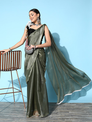 Sareemall Printed, Geometric Print, Floral Print Bollywood Organza Saree(Green)