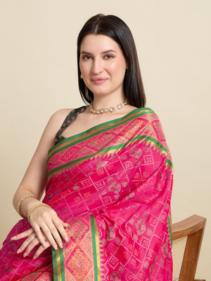 SICHYAH Woven, Self Design, Embellished Patola Pure Silk Saree(Pink)