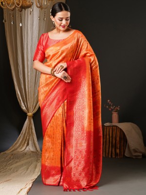 Sareemall Woven Kanjivaram Georgette Saree(Orange)