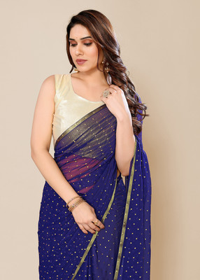 Prutha Fashions Embellished Bollywood Chiffon Saree(Dark Blue)