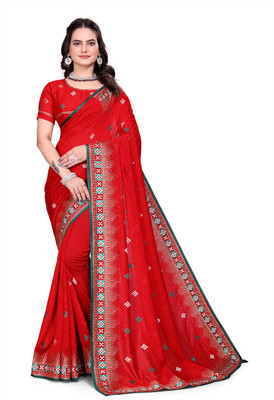 Radheradhey Embroidered Bollywood Silk Blend Saree(Red)