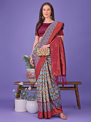 Tasrika Woven Banarasi Cotton Silk Saree(Grey)