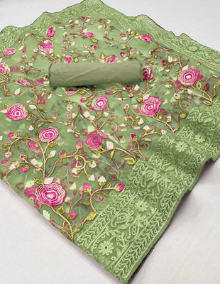 Apnisha Embroidered Bollywood Net Saree(Pack of 2, Light Green)