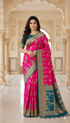 Byaara Woven, Floral Print, Embellished Banarasi Jacquard Saree(Multicolor)