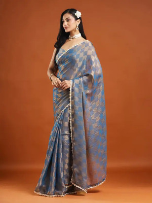 Online Bazaaar Embellished Bollywood Chiffon Saree(Dark Blue)