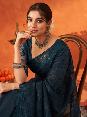Sareemall Embellished Bollywood Chiffon Saree(Blue)